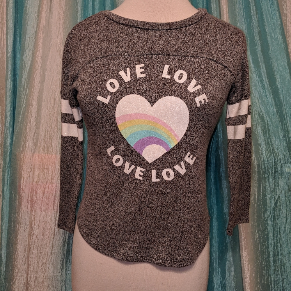 love with heart long sleeve gray sweater - Youth Large - size 14